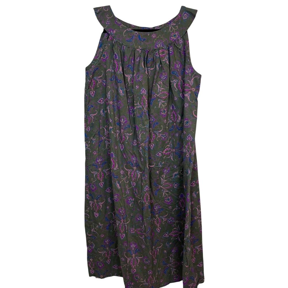 Handmade Olive Green Floral Whimsy Mumu Midi Dress Women’s XL Cottagecore